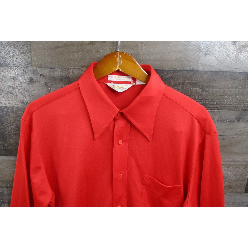 Vintage Capri by Martin Lappman Shirt Mens XL Red Disco Big Collar Polyester 70s